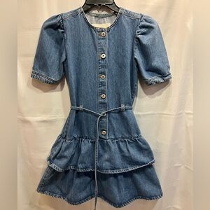 Les Coyotes de Paris Dorien Short Sleeve Denim Dress Ruffles Medium Wash Size 16